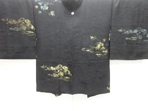 大正ロマン　流水に花模様織出し一ツ紋羽織